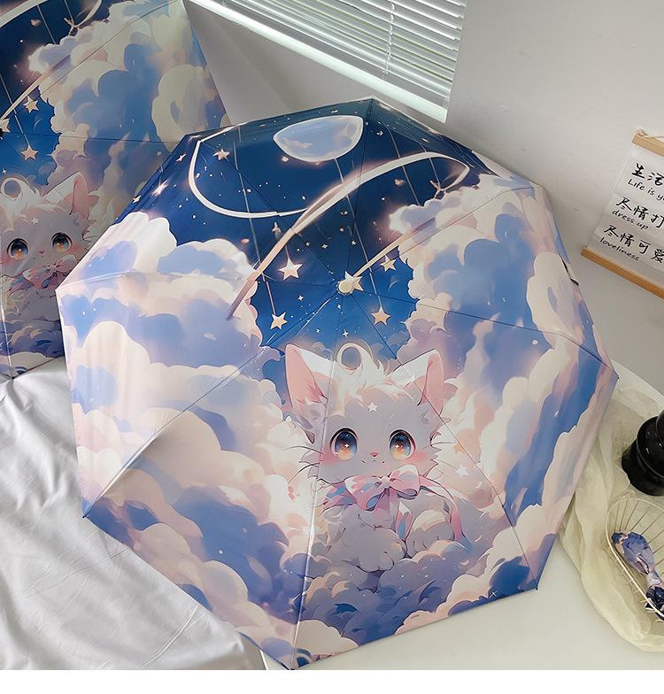 Women's Dual-Use Parasol: Automatic, Sunshade & Rain Umbrella with Black Glue Sunscreen, Foldable, Japanese & Korean Style