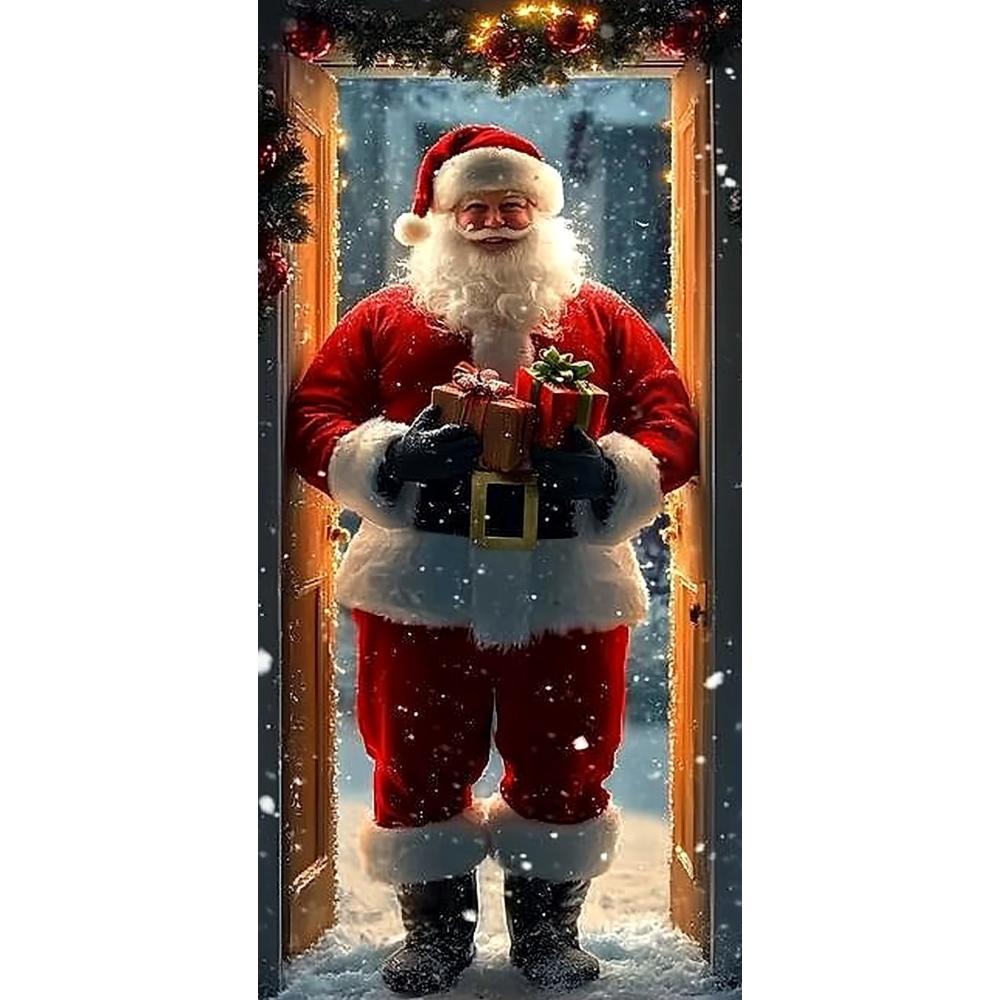 

Яркий баннер Санта-Клауса «Открой дверь» 2025 года, рождественские дверные накладки для рождественских дверей, рождественские украшения для сада на открытом воздухе, новинка