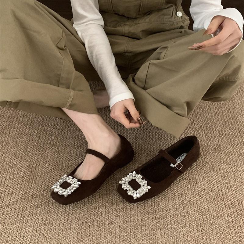 Flat bottom retro suede square head single shoes women's shoes new thin velvet Mary Jane wear commuter shoes