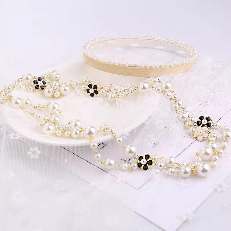 Длинное жемчужное ожерелье с двухсторонней эмалевой подвеской в виде камелии, эстетика кокетки Y2K, минимализм, французский шик, универсальная многослойная цепочка для женщин