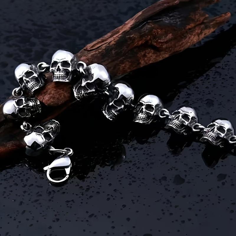 Men's Skull Design Bracelet Stainless Steel Link Chain Chunky Biker Jewelry Gothic Style Accessories for Everyday Wear