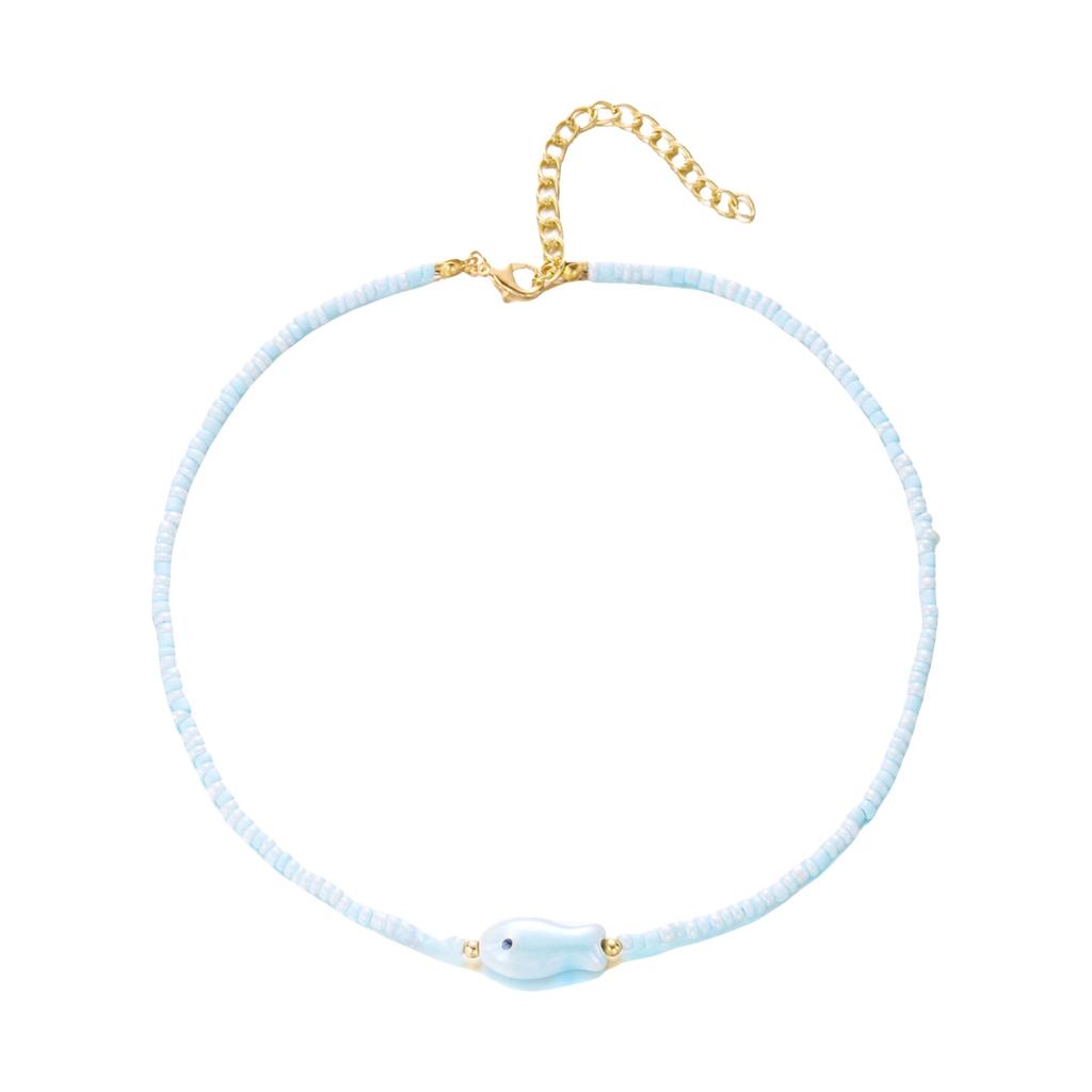 Bohemian Style Ceramic Fish Beaded Necklace Colorful Lightweight Collarbone Chain Jewelry For Women