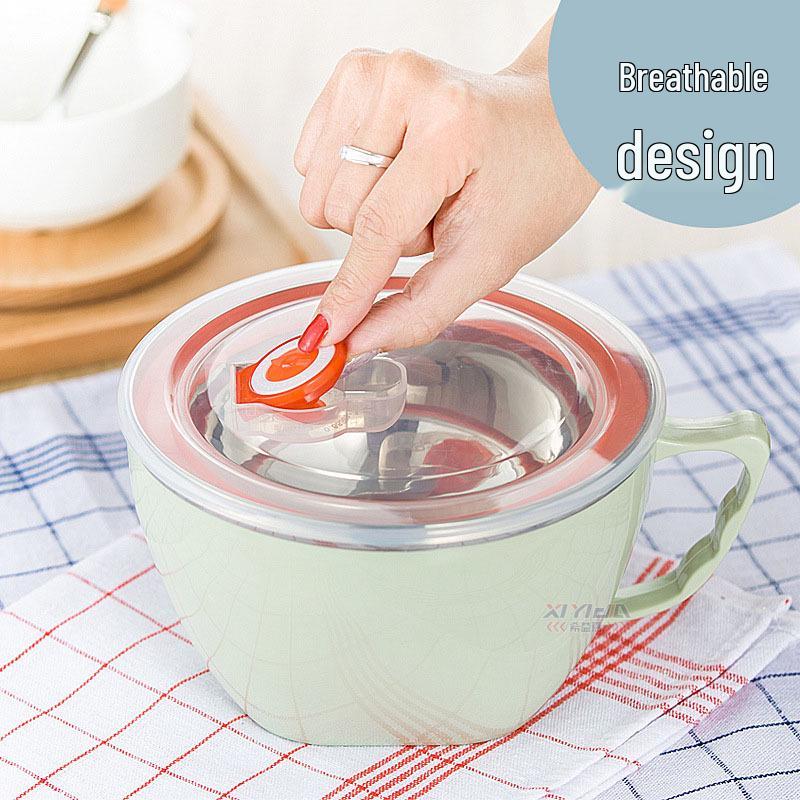 Stainless Steel Insulated Noodle & Soup Bowl with Lid and Handle - Portable Lunch Box