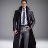 Stilvoller langer Herren-Trenchcoat aus PU-Leder Slim Fit