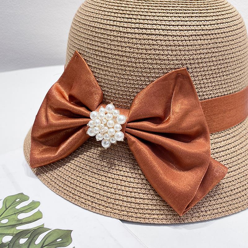 Ladies Straw Hat Women's Summer Elegant Retro Top Hat Sunshade Sun Hat Fashion Bow Bucket Hat