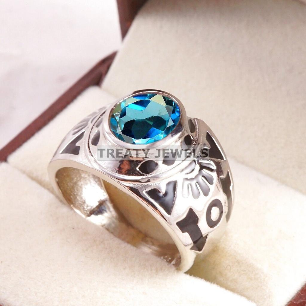 London Blue Topaz Oval Gemstone With 925 Sterling Silver Ring For Men's #B233 JL375675987374