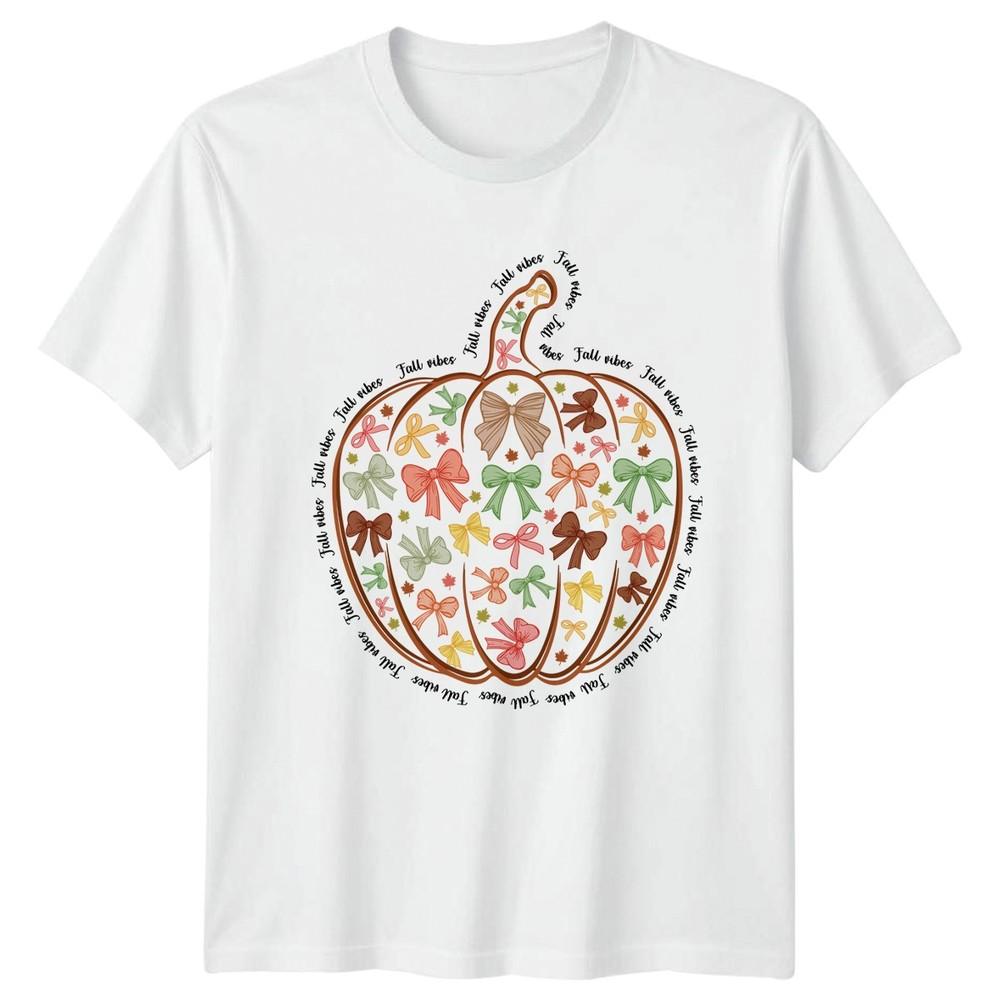 Fall Vibes Pumpkin Ribbons Autumn Season Unisexs TShirt Unisexs Graphic Tee S