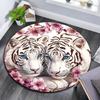 White Tiger Round Area Rug,Carpet Rug for Living Room Bedroom Sofa Playroom Decor,Non-slip Floor Mat