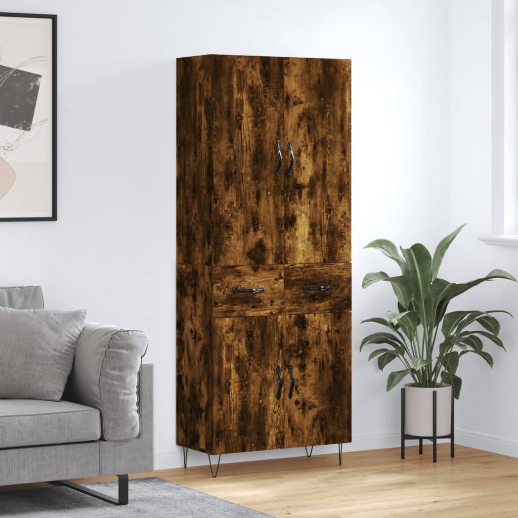 Vidaxl Witrynka Przydymiony Dąb 69,5X34X180 Cm Materiał Drewnopochodny
