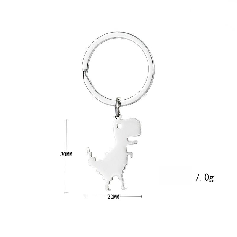 Building Block Dinosaur Stainless Steel Keychain Cute Cartoon Style Fashion Bag Pendant Practical Durable Daily Keyring