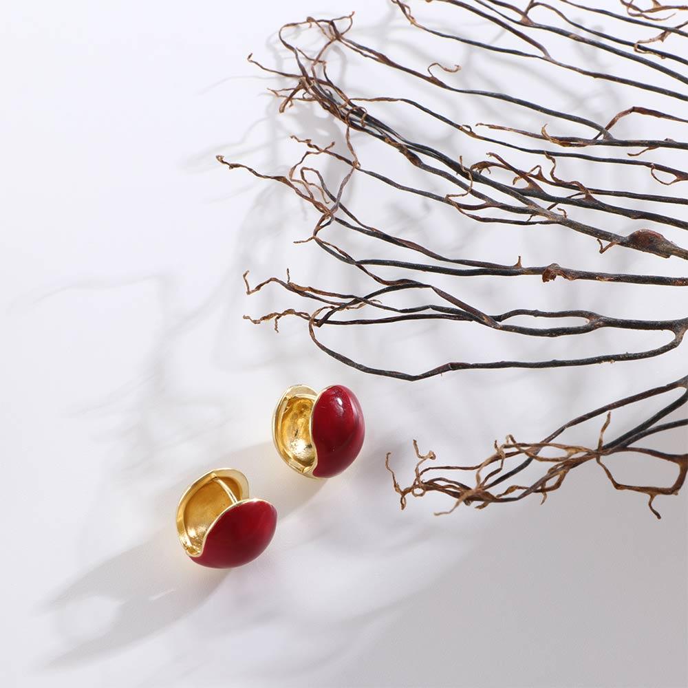 Red Bean Circle Huggie Earrings Fashion Jewelry Gift Women Hoop Earrings Korean Style Earrings