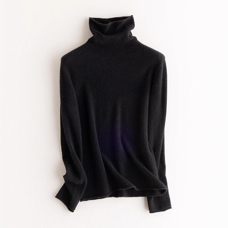 HE Basic Aesthetics Women's Cashmere Turtleneck Loose Fit Seamless Wool Sweater