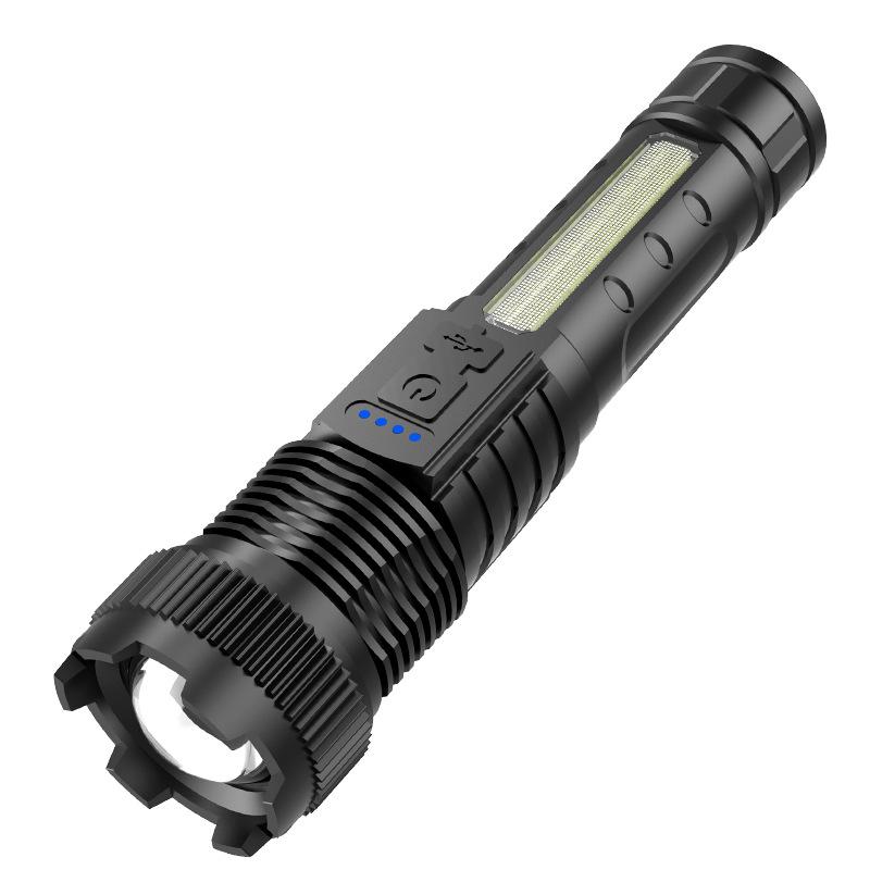1 PCS Multifunctional Flashlight with Variable Focus and High Brightness Rechargeable LED, Equipped with 6 Lighting Modes and COB Side Lights