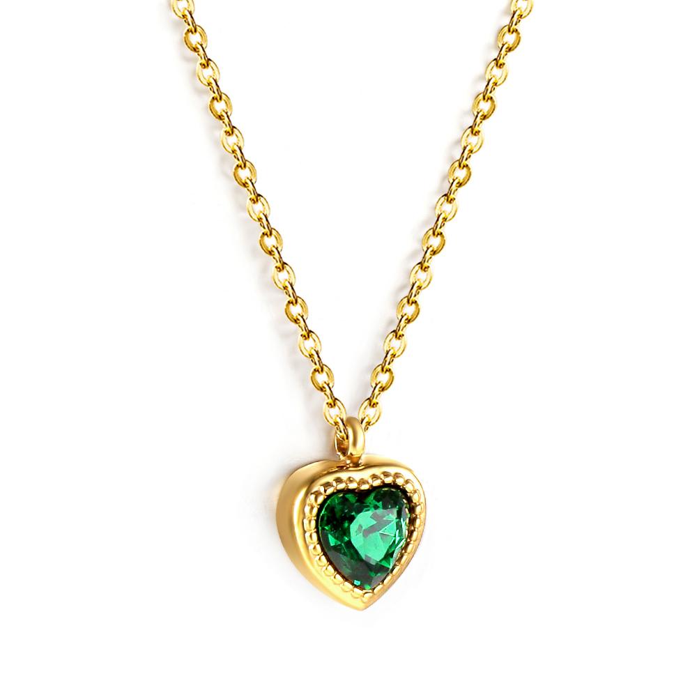 New1 PCS Stainless Steel White Heart Crystal Pendant Necklace 40+5cm Gold Necklace Women Luxury Jewelry O Chain Birthday Gift