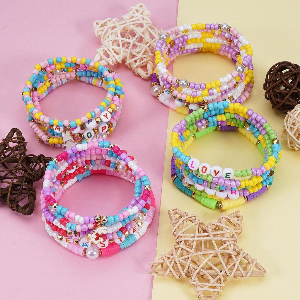 Böhmisches Osterarmband: Bunte Fimo-Blumen & Muscheln, Süßes Perlendesign für Mädchen