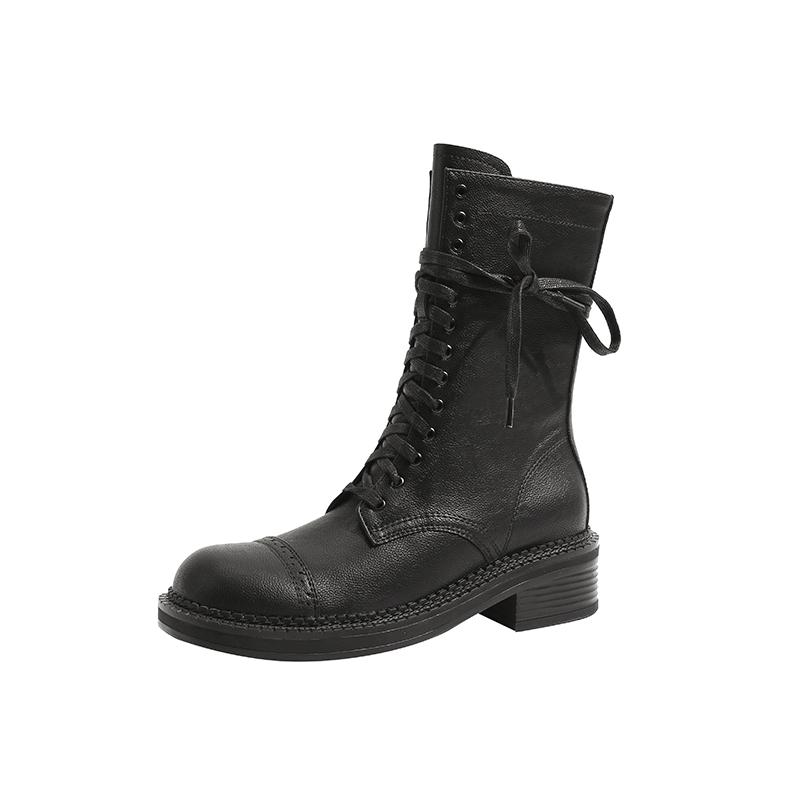 Biker Boots Women  New Fall Vintage Ladies Boots British Style Lace-up Large Size 41-43 Women's Booties