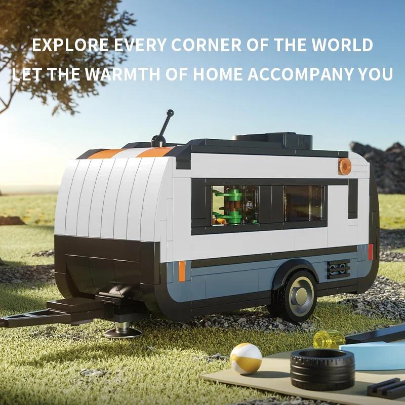 393 Teile Reise Wohnmobil Anhänger Bausteine Camping Fahrzeug Modell Montage Steine Spielzeug Ornamente Kinder Geburtstag Halloween Geschenke