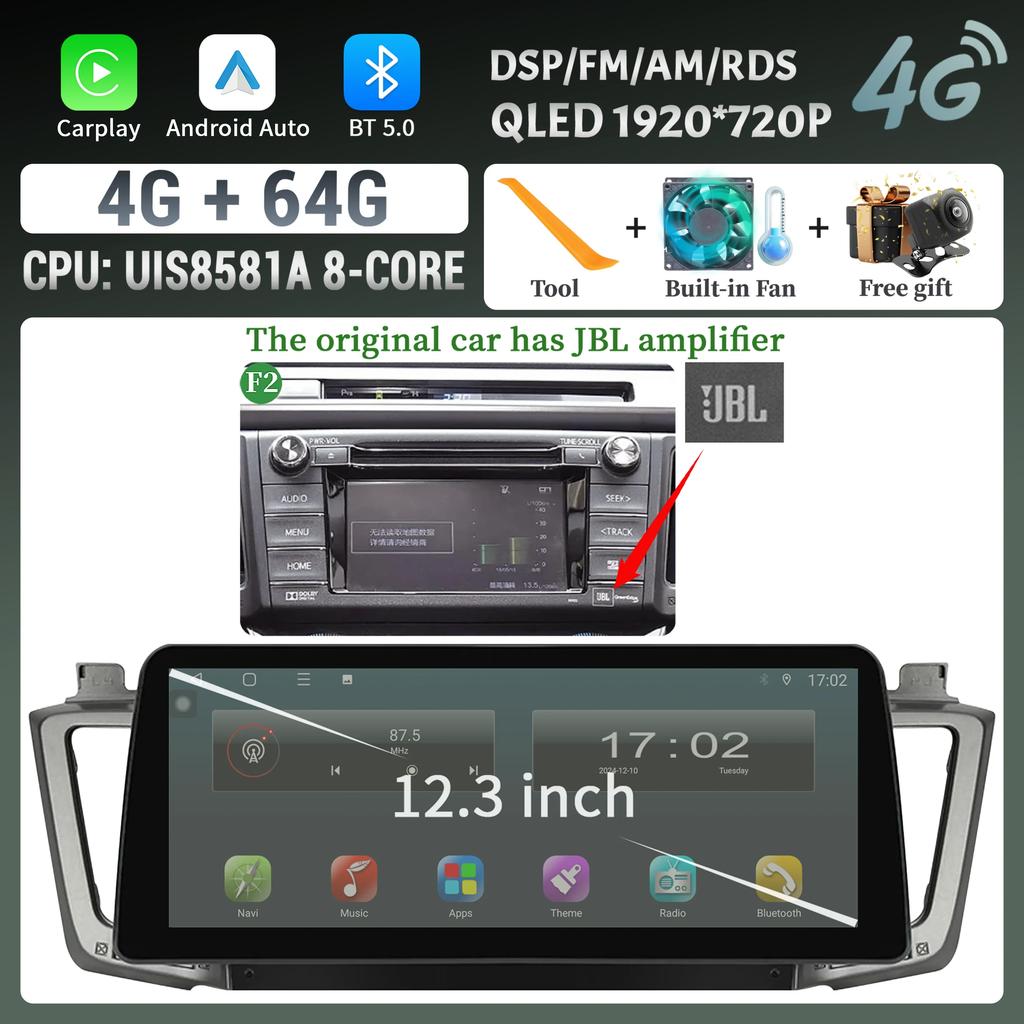 12.3" Android Car Radio Multimedia Navigation For Toyota RAV4 XA40 2012-2019 Wireless Bluetooth Carplay Touch Head Unit Screen
