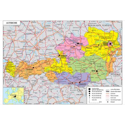 Fransız Serisi Harita-Avusturya İdari Haritası,Duvar Dekoru,Hediye,Seyahat/Eğitim Aracı,Oturma Odası,Banyo,Ev Ofis için