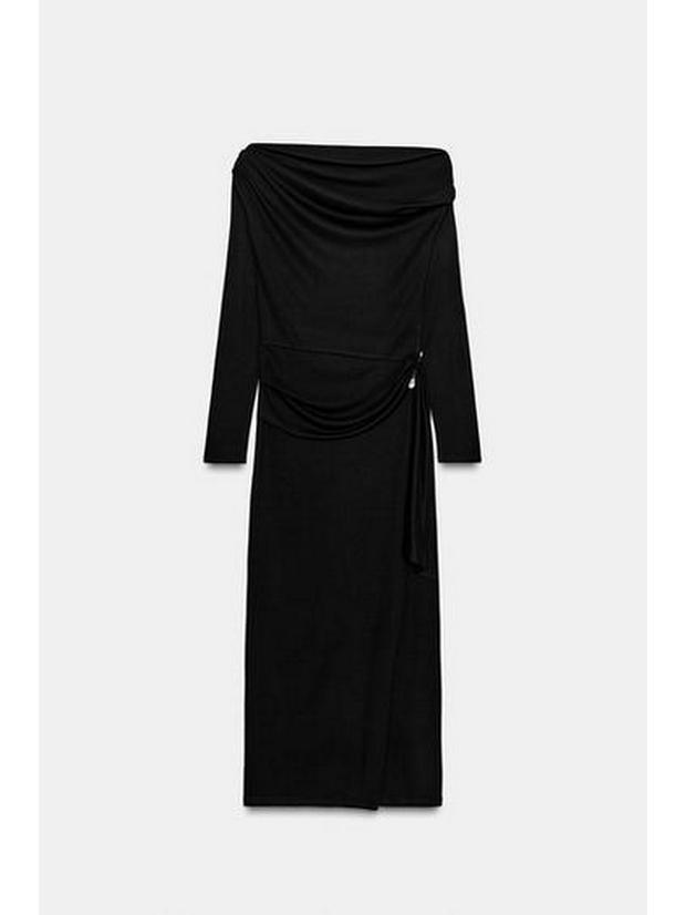 

Autumn/Winter Stylish One-Shoulder Slim Fit Knit Dress with Drape and Long Sleeves S