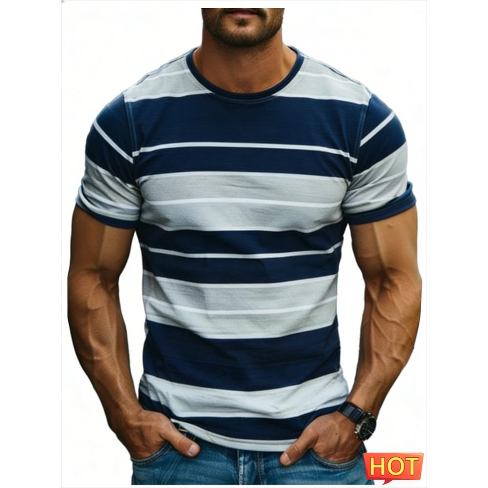Fashion Stripe Contrasting Colors T Shirts For Men Simple Trend Streetwear 3D Printed Crew Neck Tees Casual Breathable T-shirts