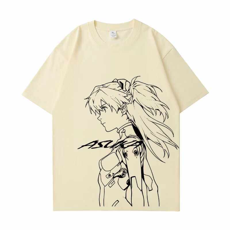 EVA Anime Shortsleeved Unit01 Asuka Tshirt 2026 Summer New Mecha Pure Cotton Offtheshoulder Top for Unisex and Women