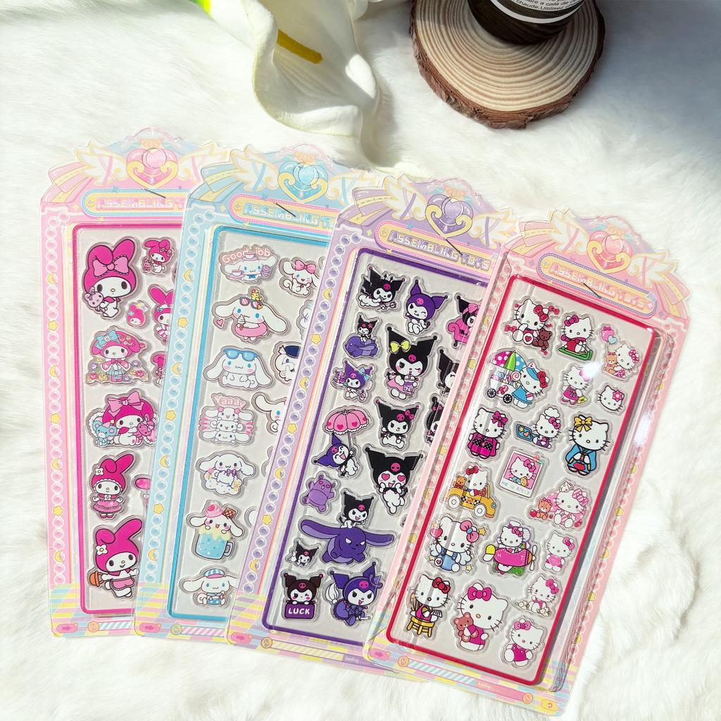 3D Transparent Sanrio Decals, Kawaii Hello Kitty Kuromi Animation Design Decals for Laptop Water Bottle Scrapbook Kids