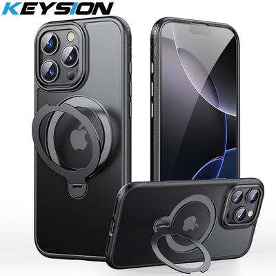 KEYSION 360° Rotating Magnetic Ring Stand Case for MagSafe for iPhone 16 Pro Max 16 Plus 16e Matte Clear Shockproof Phone Cover