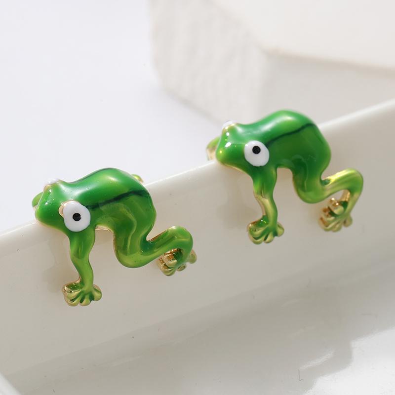 1 Pair, Green Frog Earrings, Cute Green Frog Stud Earrings, Fun Frog Climbing Earrings.