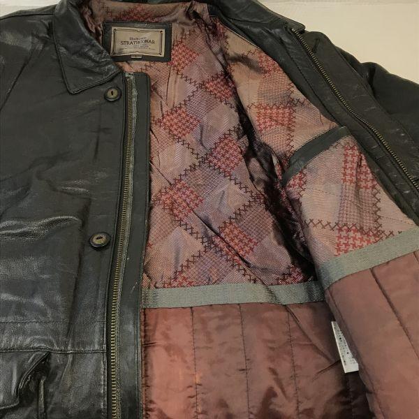 Strathconar Sheepskin Leather Padded Coat Men L Black(USED)