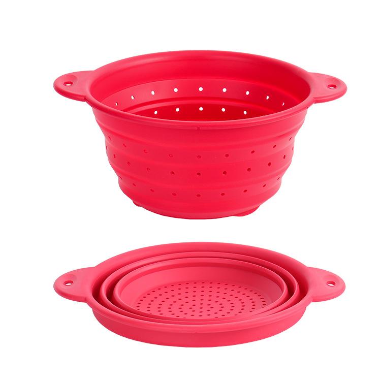 Food Grade Silicone Collapsible Colander, Foldable Fruit Vegetable Washing Basket, Heat Resistant Kitchen Strainer
