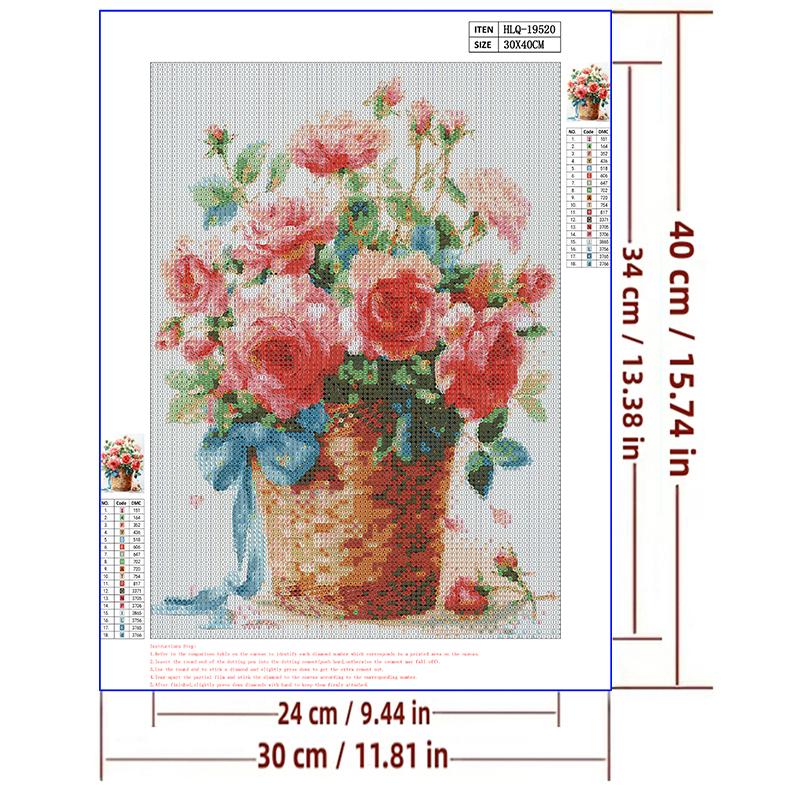 5d DIY Diamond Painting Cross Stitch Rose Flower Basket Diamond Embroidery Mosaic Full Round Drill Home Decor