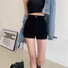 Women's American-Style Black Denim High-Waist A-Line Shorts 2025 - Slimming, Elastic, Petite Fit for Summer