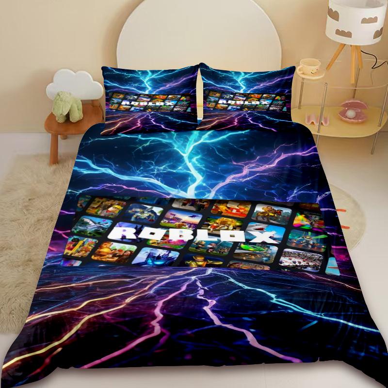 3Pcs Duvet Cover Set Roblox Cartoon Boys Kids Bedding Set Anime Comforter Cover Soft Bedroom Decor Birthday Gifts