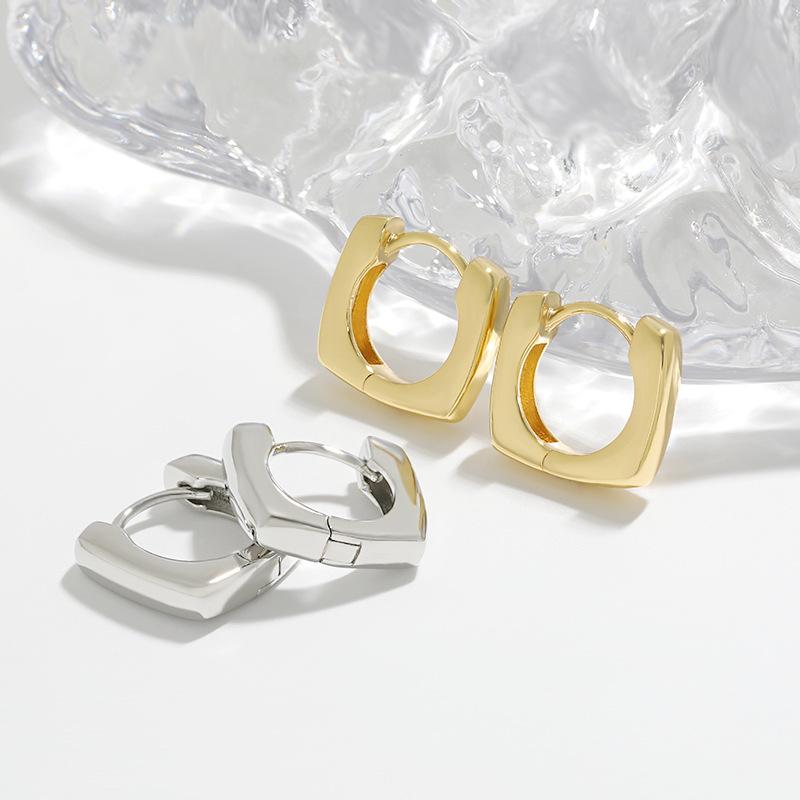 Glossy Plain Circle U-shaped Simple and High-end Geometric Cool Style Square Earrings