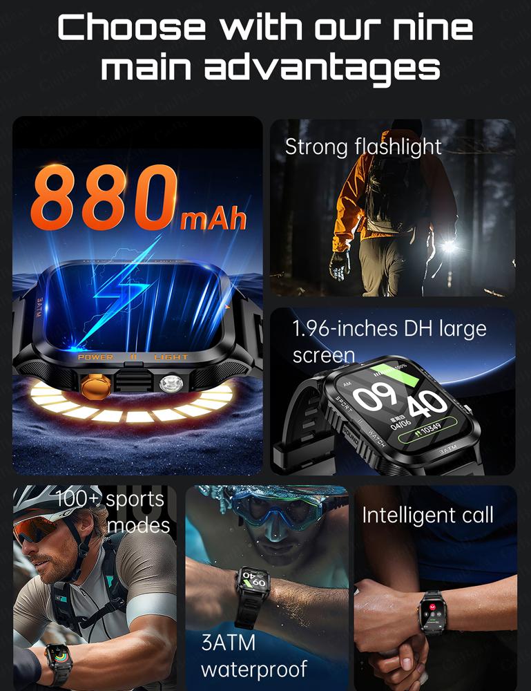 Yeni Outdoor Spor Akıllı Saat Erkek GPS 800mAh Pil Bluetooth Çağrı Sağlık 1.96 İnç HD Ekran 3ATM Su Geçirmez Akıllı Saat