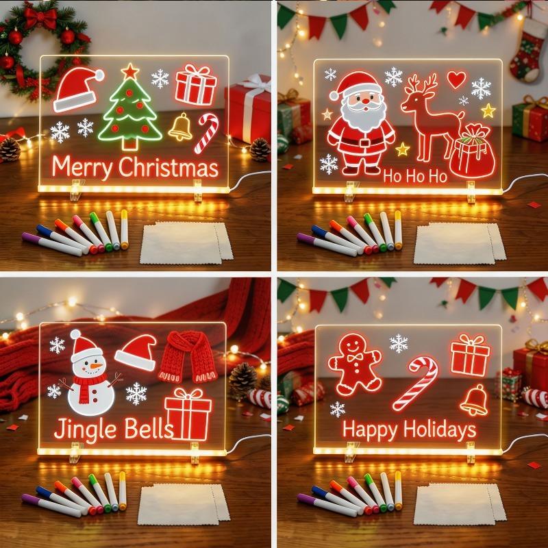 DIY Rewritable Glowing Acrylic Message Board Lamp, Light Up Drawing Board for Kids, Comes with 7 Vibrant Color Marker Pens