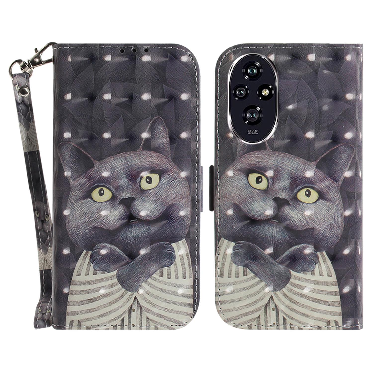 

For Honor 200 5G Case Pattern Print PU Leather Wallet Stand Phone Cover Embracing Cat