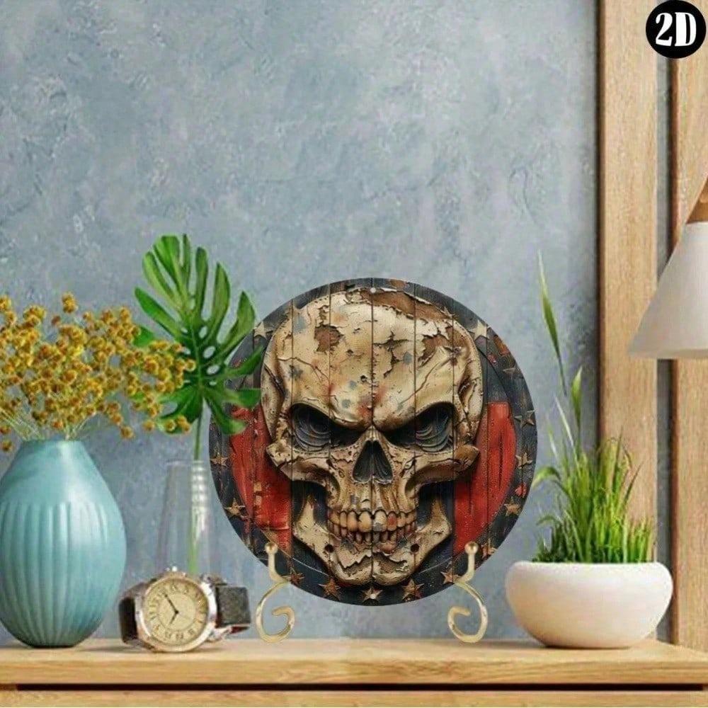 Vintage Retro Metal Tin Sign 8x8 Inch Round Skeleton Man Wall Decor Home Garage Bar Art