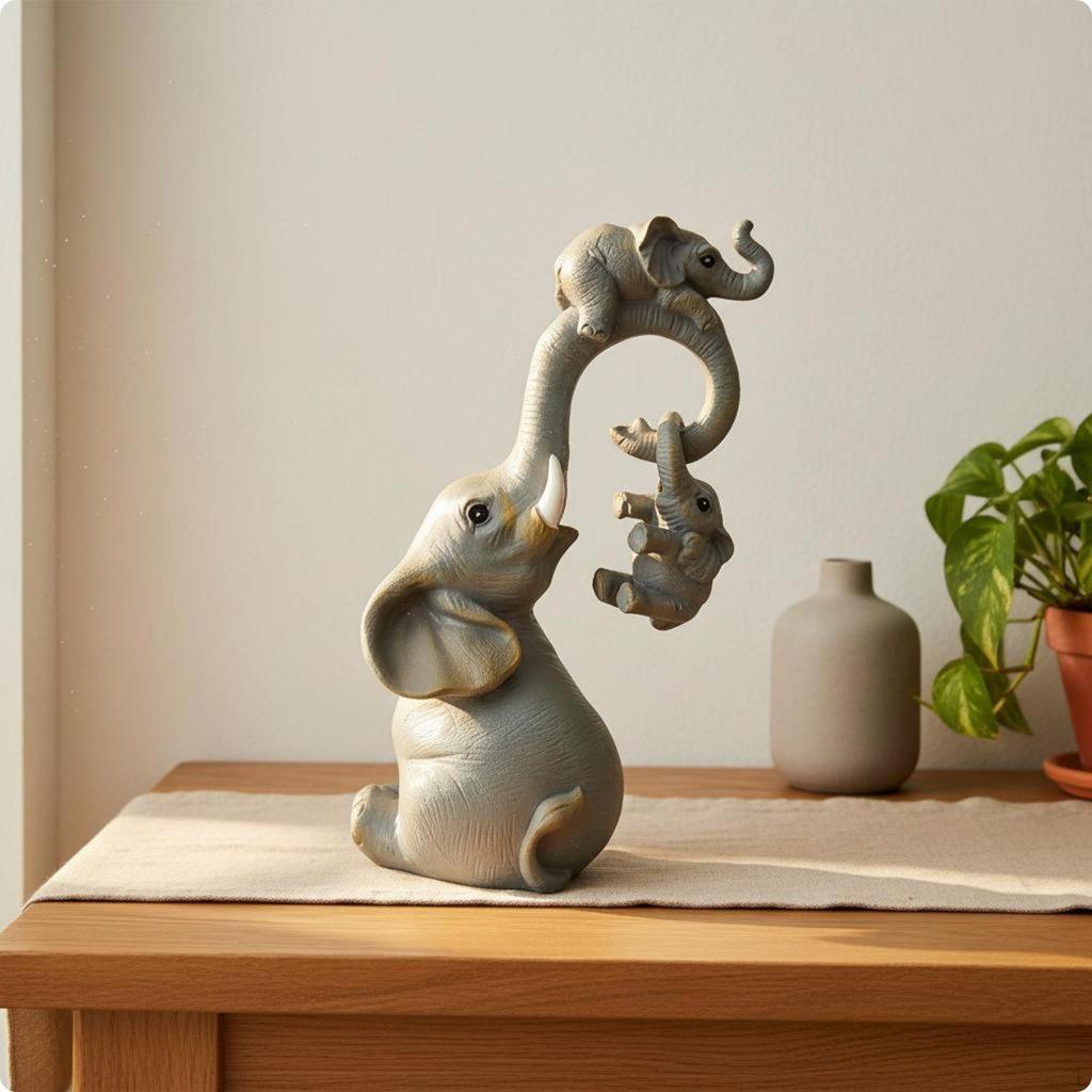 Mother and Baby Elephant Decor Resin Family Statue Tabletop Decoration for Desk