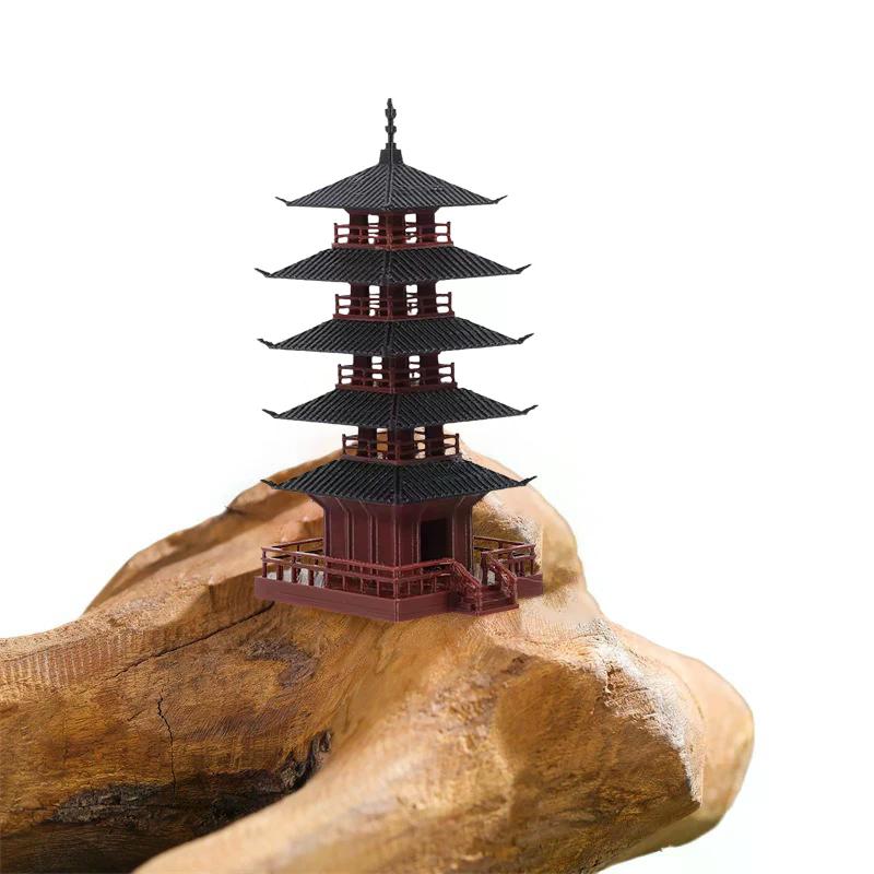 1pc Mini Pagoda Statue Chinese Ancient Building Model Pavilion Decorations Simulation Statue Zen Garden Aquarium Bonsai Decor