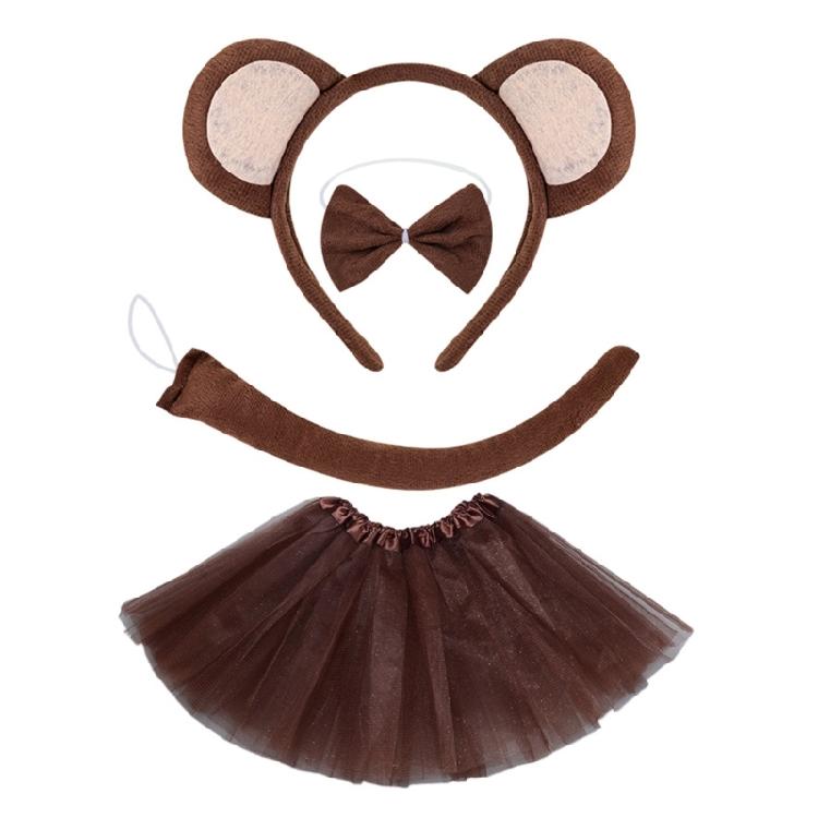 Halloween Monkey Costume Accessories Include Monkey Ear Headband Monkey Tail Bowtie Glove Skirt for Kid Boy Girl Cosplay