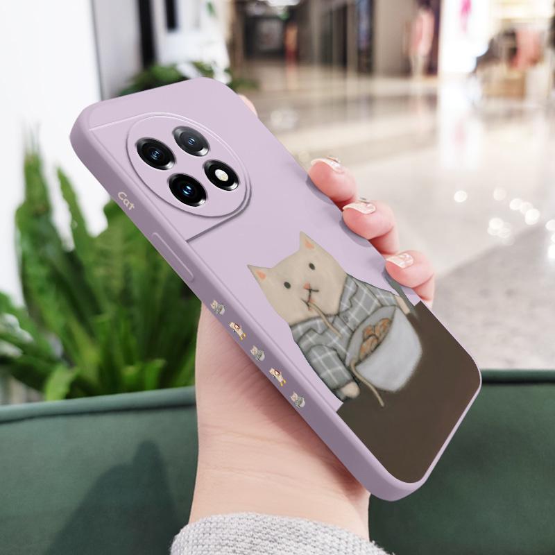Paper Folding Cat Phone Case For Oneplus 13 13R 12 12R 11 11R 10 10R 10T 9R 9RT 9 8T 8 7 7T Pro 5G Liquid Silicone Cover