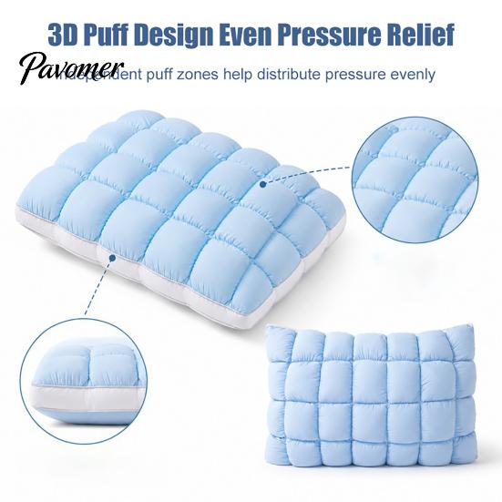 Soft Microfiber Pillows for Side Sleepers Cooling Quilted Puff Pillow, Cloud-Like Bed Down Alternative Relaxing Cloud Sleep Fluffy Pillow Back Stomach