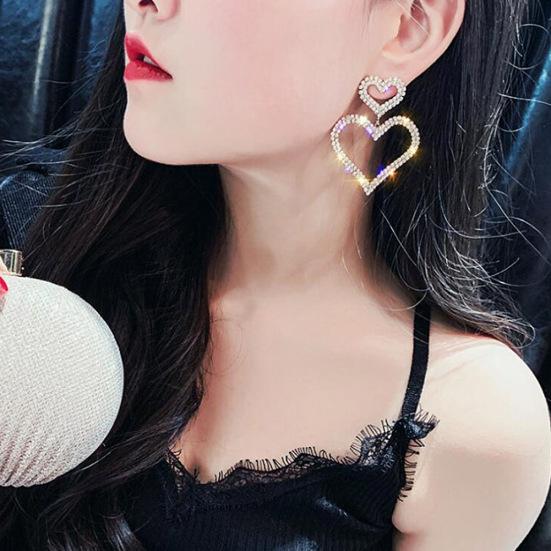 Elegant Women Rhinestone Heart Teardrop Dangle Ear Drop Earrings Party Jewelry