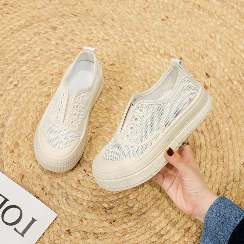 

Универсальные женские новые сетчатые ленивые туфли на мягкой подошве с пайетками, дышащие туфли из сетки с кружевом 40 бежевый