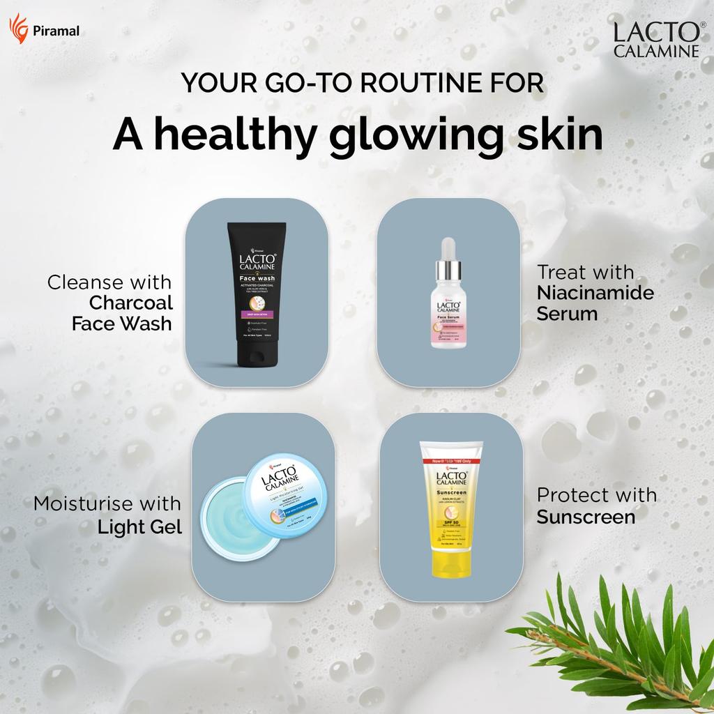 Lacto Calamine Charcoal  Activates Face Wash Aloe Vera Tea Tree Extract Deep Skin Detox 100 Ml Pack of 2