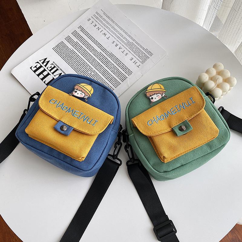 Fashion 2025 summer new women's bag single shoulder crossbody zipper canvas sewing line cartoon animation single