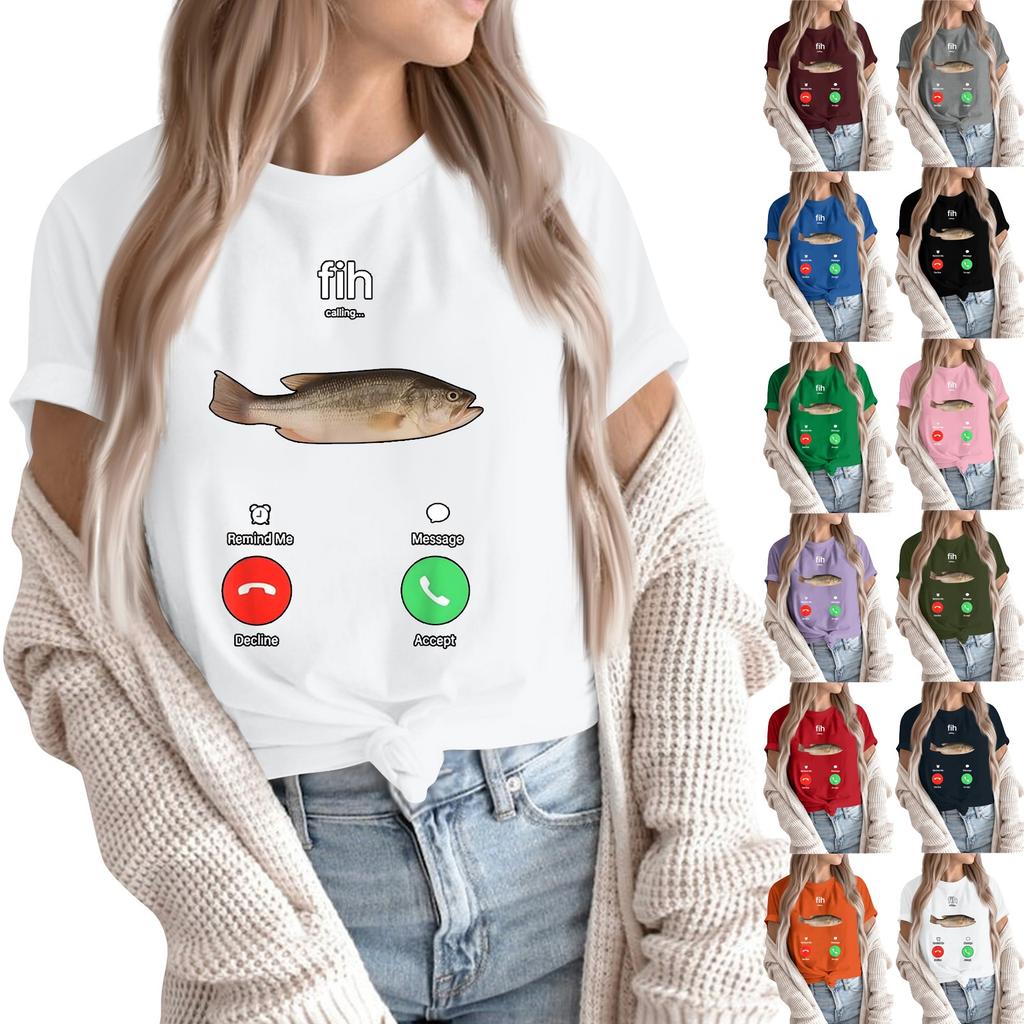 Women's Round Neck Printed Short-sleeved T-shirt Top