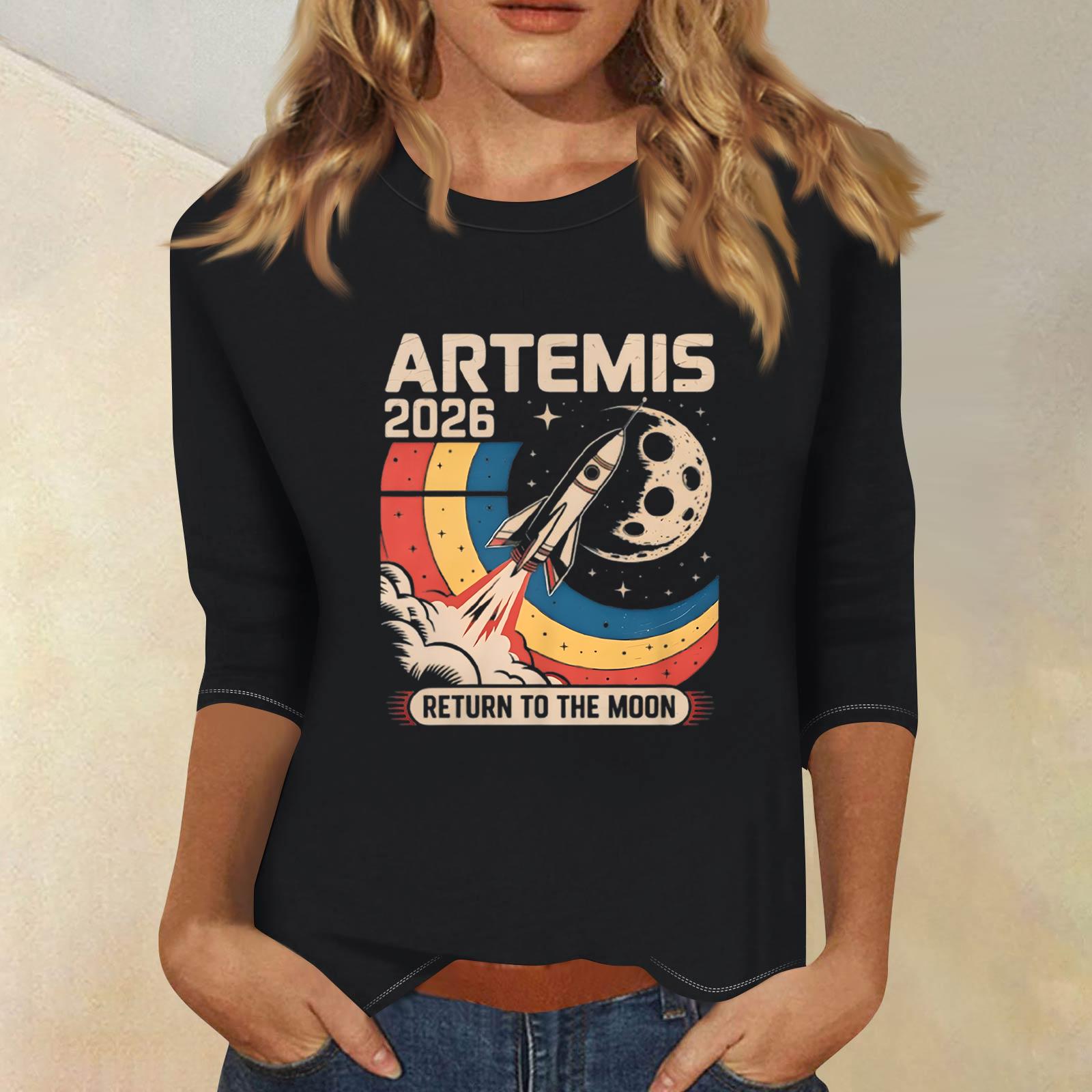 

Women s Casual 3/4 Sleeve Printed Round Neck T-Shirt Lightweight Soft Fabric Comfortable Fit Stylish Design Suitable for Everyday Wear XL чёрный